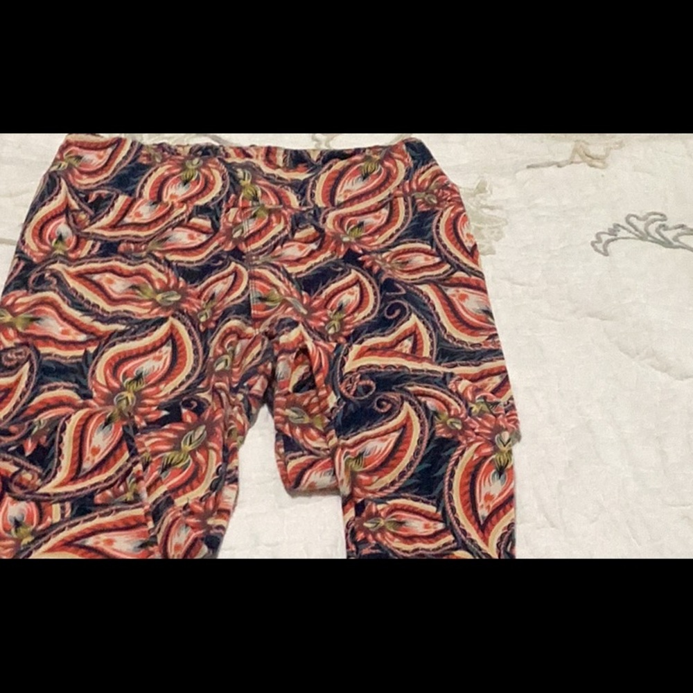 LuLaRoe stretch pants orange and blue.  Tall/Curvy.